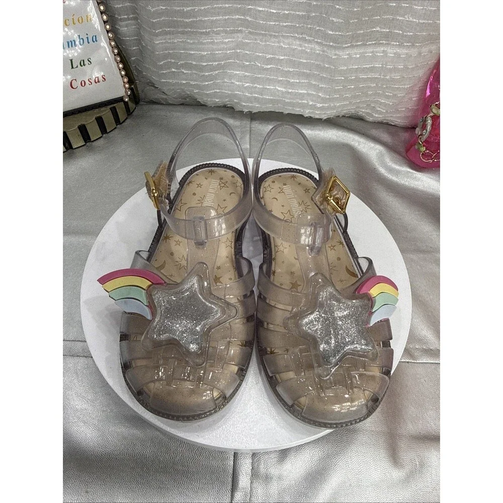 (S4)MINI MELISSA Little Girl's Clear Rainbow Jelly Flat Sandals Size 9